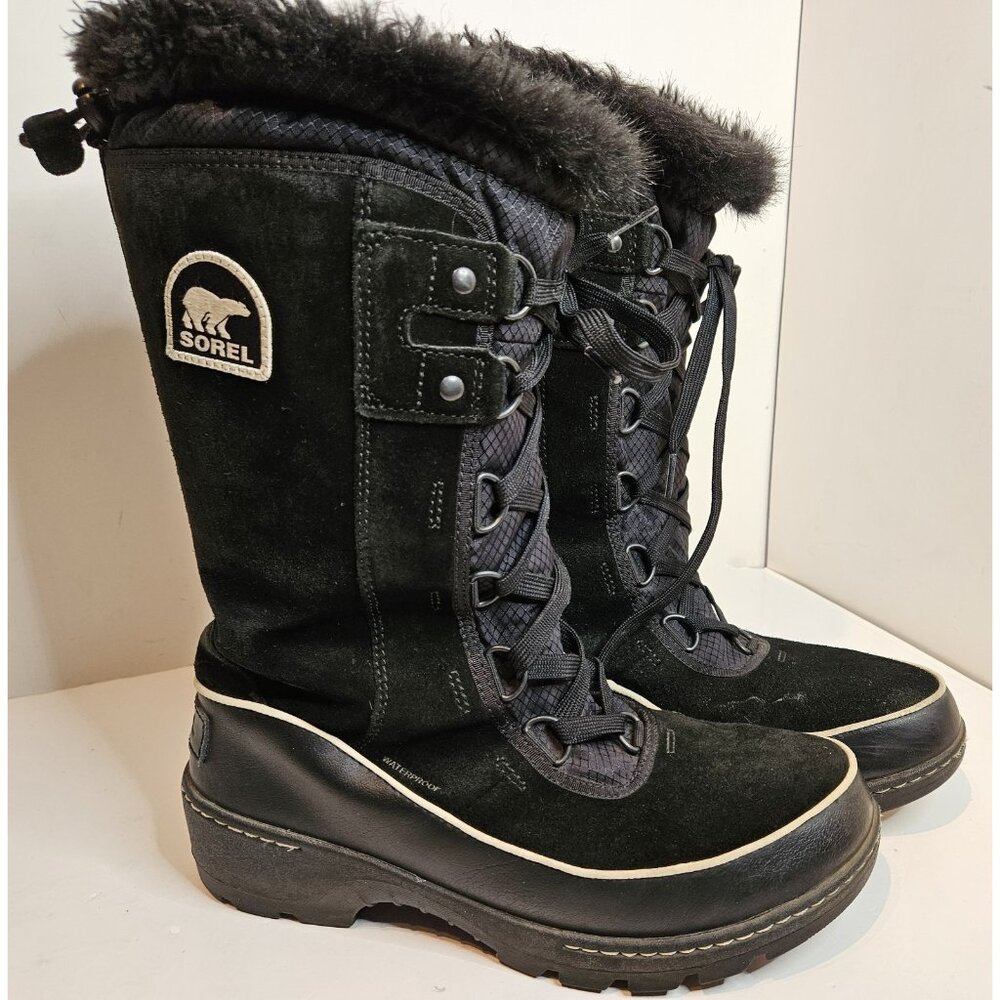 Sorel Women's Waterproof 12" Tall Winter Snow Boots Black SZ 8.5 Faux fur Lined